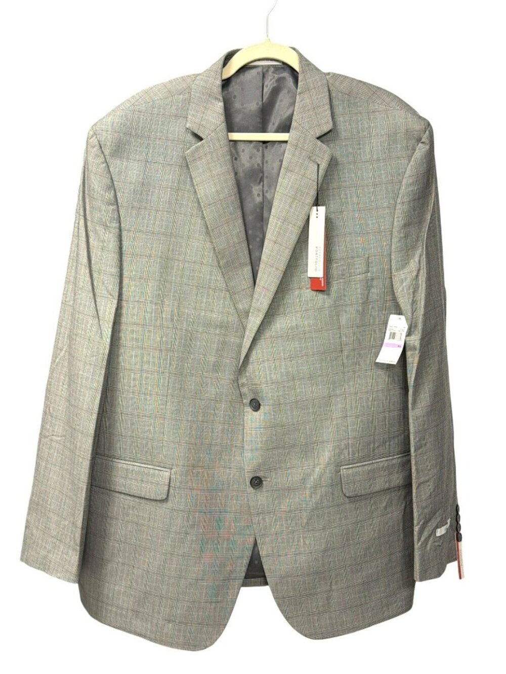 Perry Ellis Portfolio Mens Modern Fit Light Gray Plaid Blazer 50L New